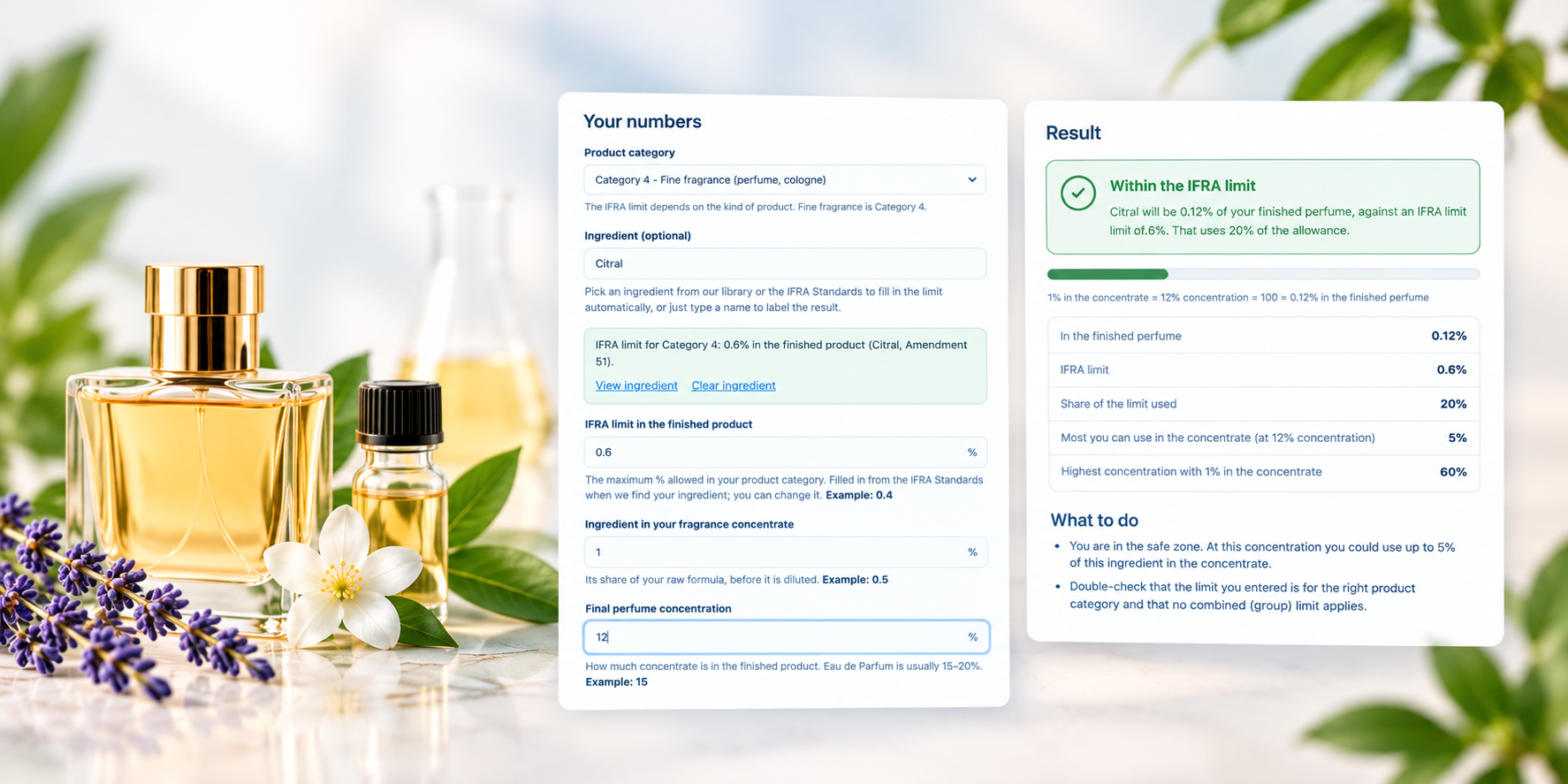 IFRA calculator: check a material against its limit